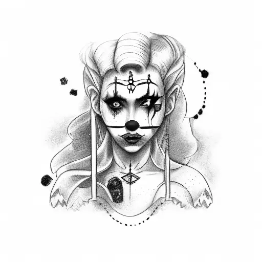 Girl Clown With Scar On Troath Holding A Gun