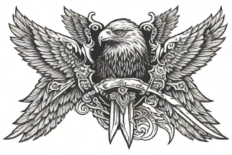 Eagle Wings And Dagger Piercing