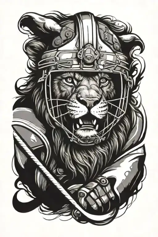 Lion In A Hockey Player's Helmet