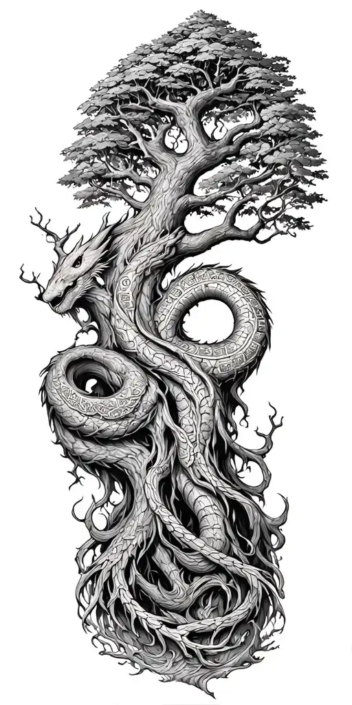 Yggdrasil With Jormungandr Tree Norse Runes