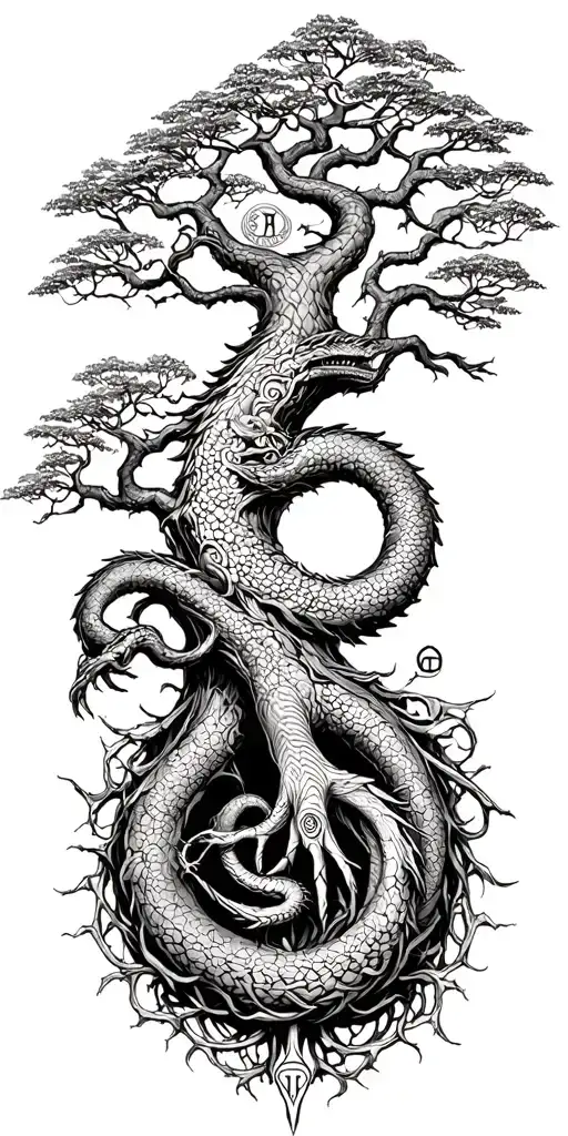 Yggdrasil With Jormungandr Tree Norse Runes