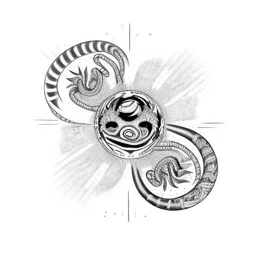 Full Black Sun With Two Snakes Over