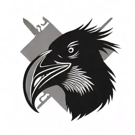 A Crow Holding A Chef's Knife In Its Beak Open Mouth