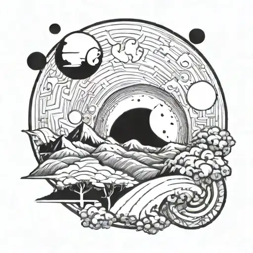 Cosmic Landscape With Earth And The Moon In The Background