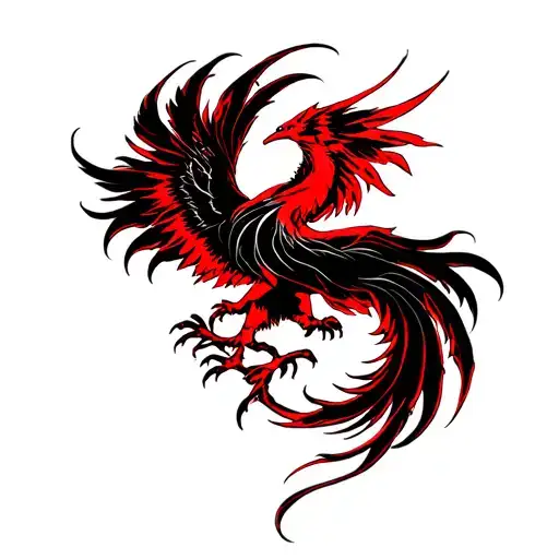 Black And Red Phoenix Merging With A Logo Design