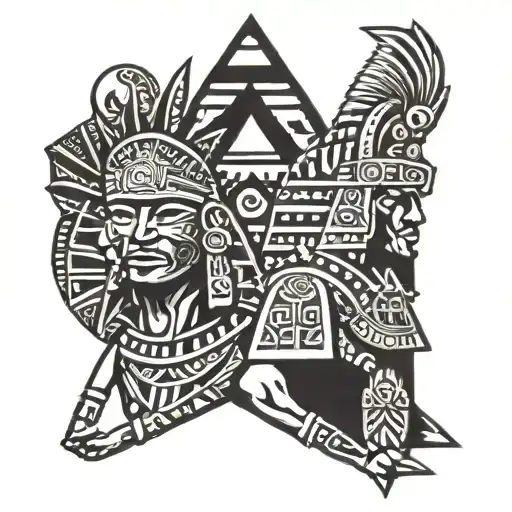 Aztec Warrior And Pyramids