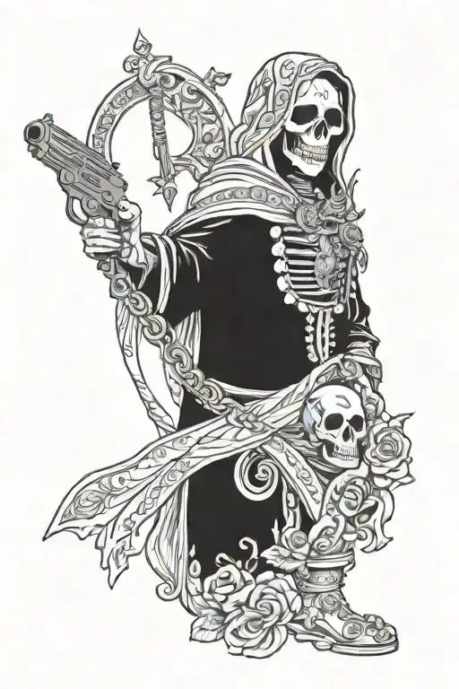 Santa Muerte With Gun And Scale