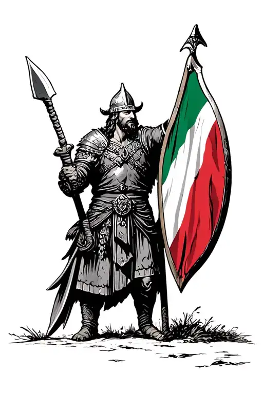 Standing Viking With An Italian Flag On The Shield