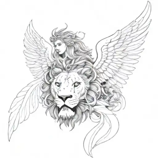 Guardian Angel With Phoenix And Lion