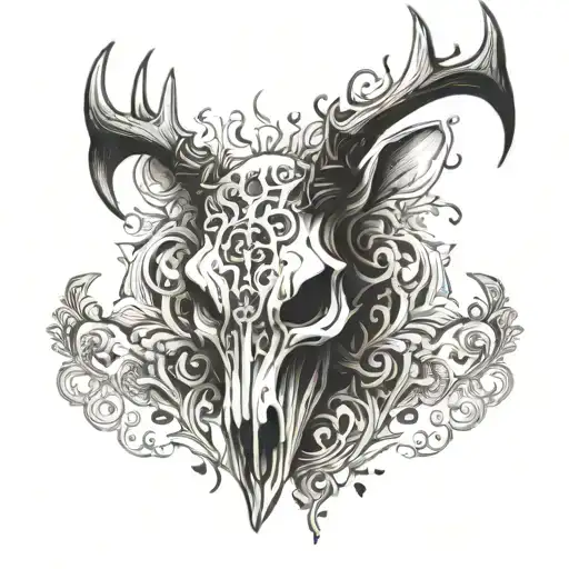 A Stylized Deer Skull With Devil Horns Emerging From It