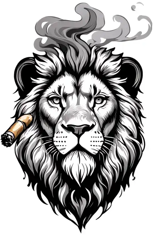 Lion Face With Cigar Smoke Rising