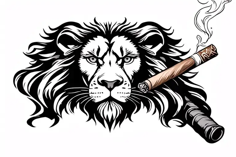 Lion Face Smoking Cigar