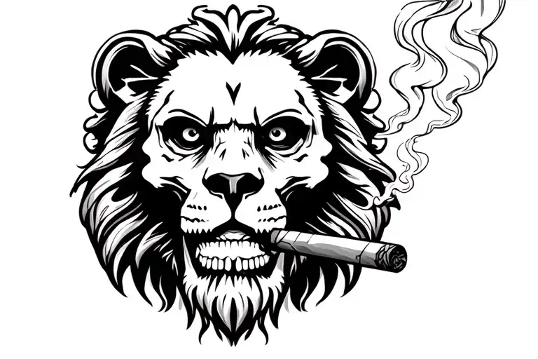 Lion Face Smoking Cigar Smoking Skeleton Man