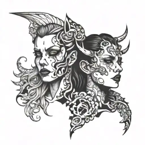 Split Face Personality Demon And Woman