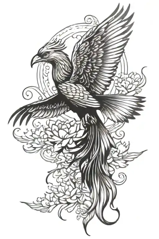 A Majestic Phoenix Soaring Over A Field Of Lotus Flowers