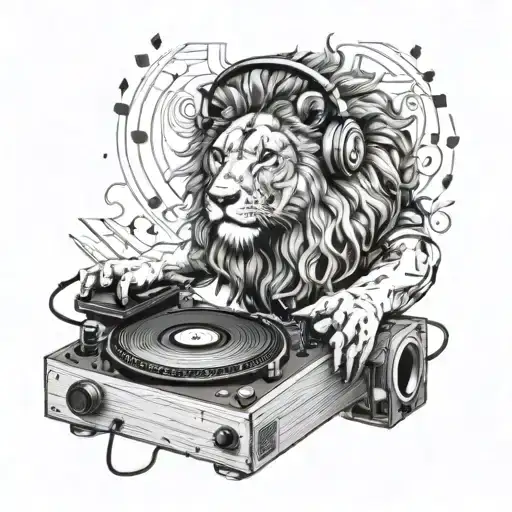 A Lion Wearing Headphones And Djing On A Turntable Surrounded By A Forest Of Music Notes