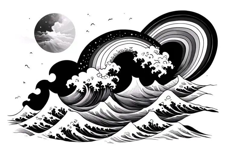 Waves And Rainbow Black And White