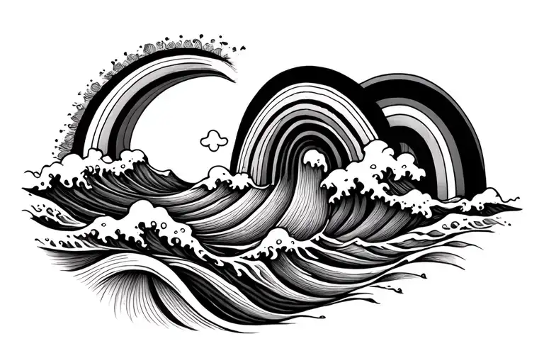 Waves And Rainbow Black And White