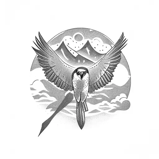 A Falcon Soaring Over A Mountain Range