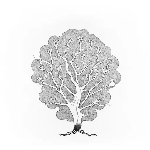 A Blackwork Tattoo Of A Tree With Roots Shaped Like Different Musical Instruments