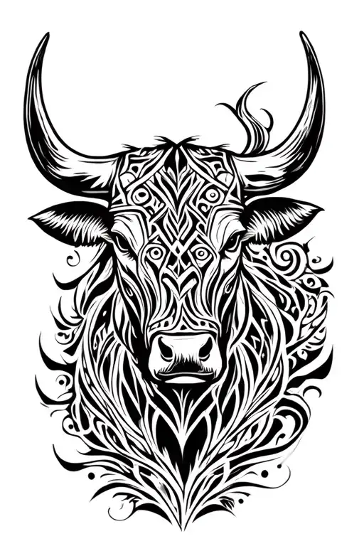 Tribal Bull With A Lot Of Patterns Around It