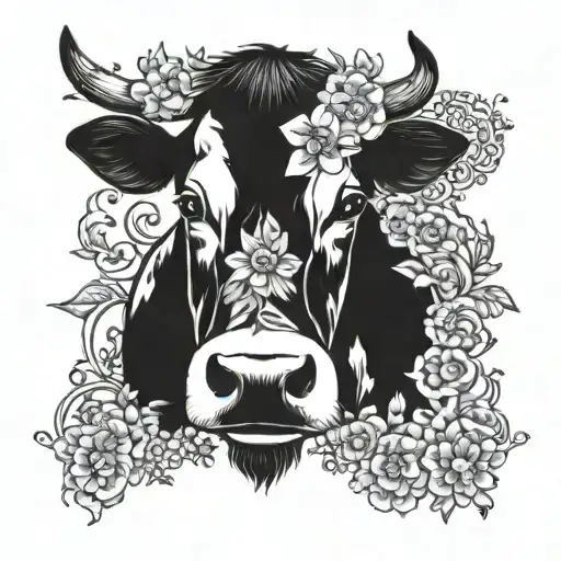 A Cow With Intricate Floral Patterns Integrated Into Its Design