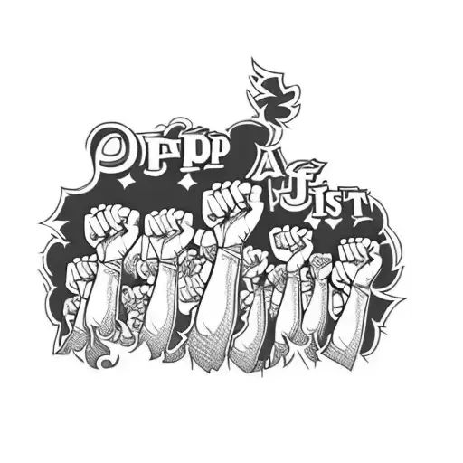 A Group Of People Raising Their Fists In The Air