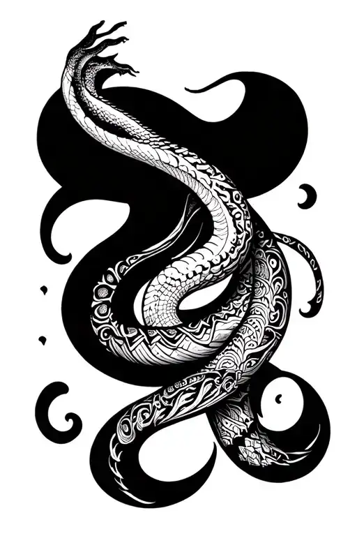 A Sleeve Tattoo With A Lot Of Patterns In It Slinging Uo The Arm Like A Snake