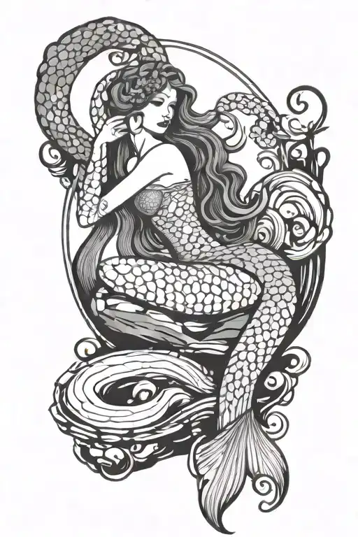 Art Nouveau Mermaid Sitting On A Rock