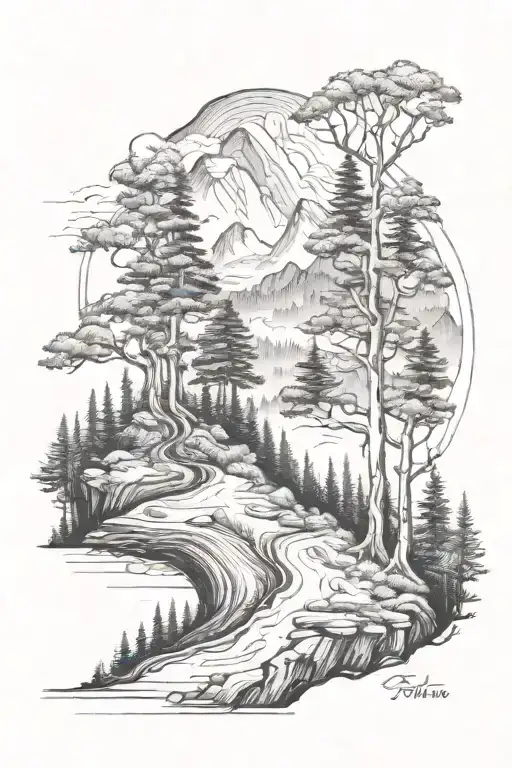 Forest With Trail Winding Up A Mountain