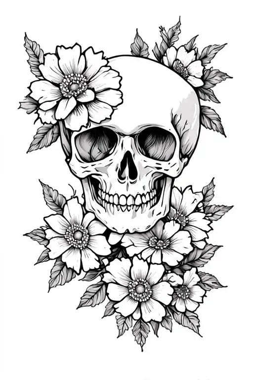 Memorial Tattoo Skeleton With Flowers
