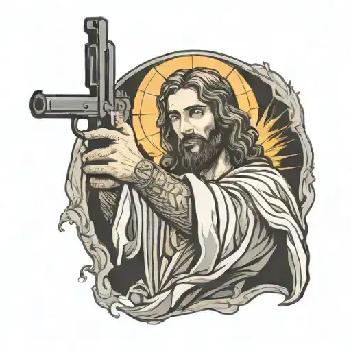 Jesus Holding Gun Side Ways At You Smoking A Joint
