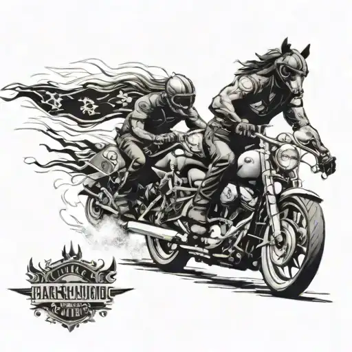 A Majestic Horse And A Harley Davidson Motorcycle Racing Side By Side