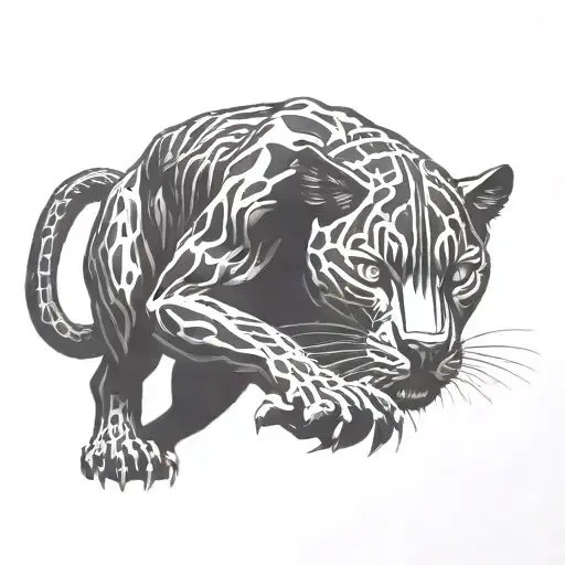 Black Panther Stretching Ready To Hunt Black And White