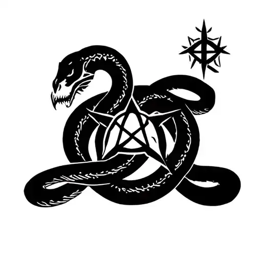 Satanic Demonic Ouroboros Snake With Inverted Pentagram Surrounded