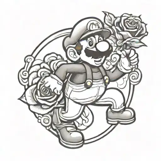 Super Mario Holding A Rose