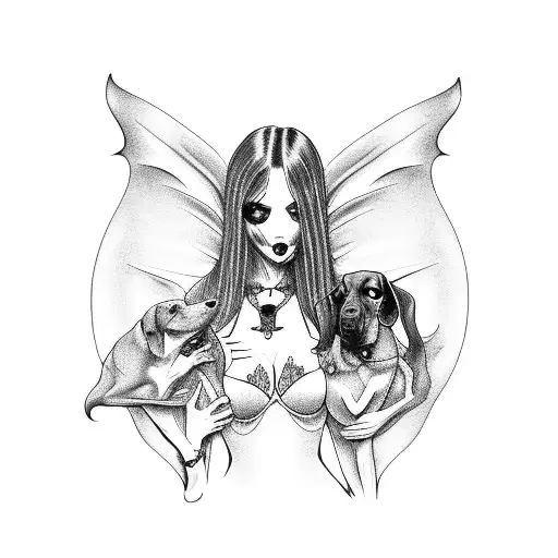 A Gothic Sexy Succubus Holding A Doberman Dog