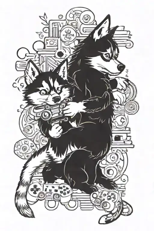 Husky And Cat Playing Video Games Together Representing The Client's Love