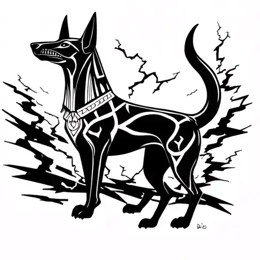 Anubis As A Tame Dog And The Owner Death Against The Backdrop Of Lightning