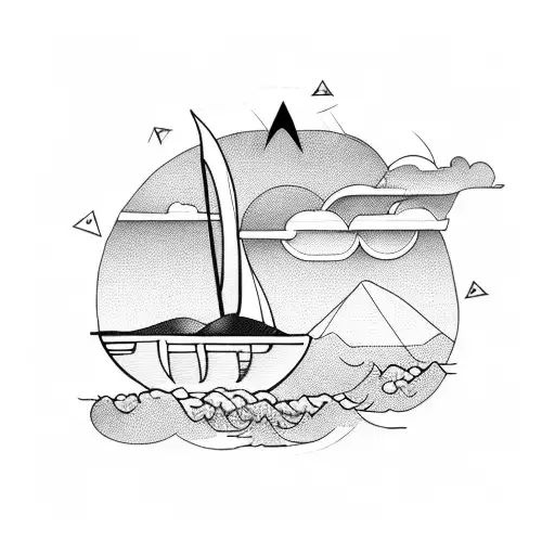 Palm Tree Sky Water Boat In An Triangle