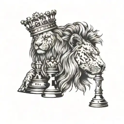 A Lion With A Small Cross On It's Forehead And A King Chess Piece