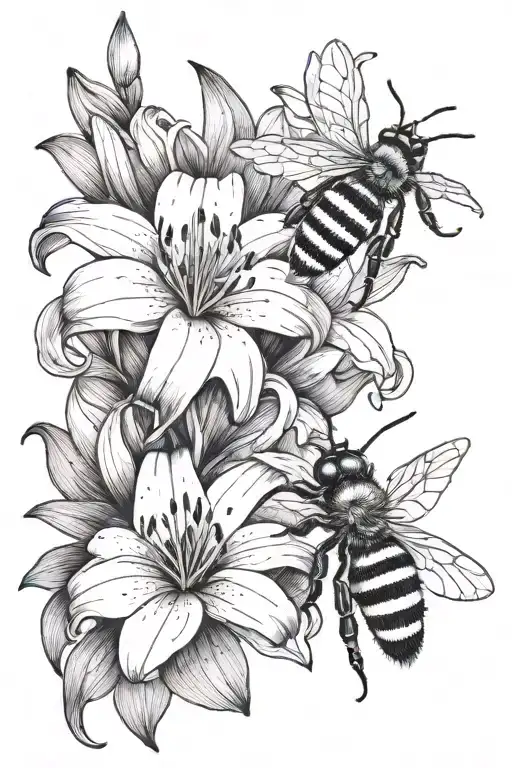 Lilly Flower With Bee Flying