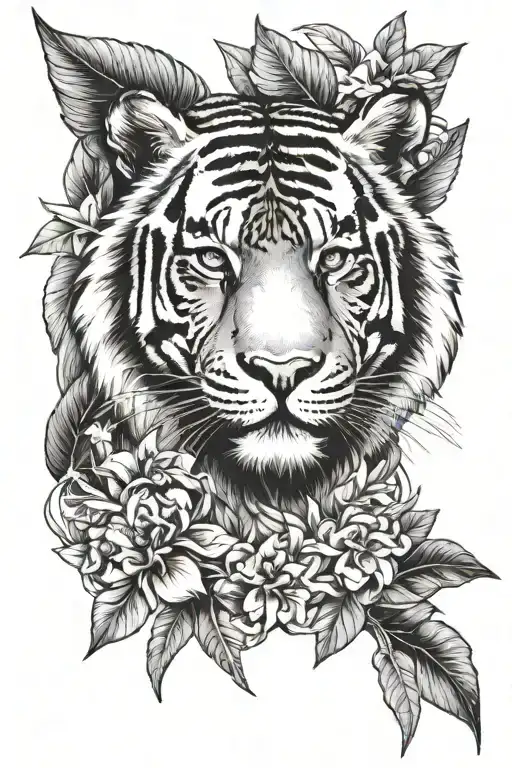 Something Tropical To Tie In A Tiger Tattoo With Another Tropical