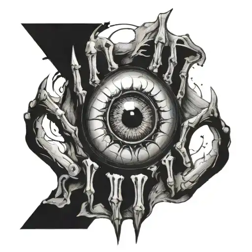 Eyeball With Skeleton Hands Riping Through Skin Opening