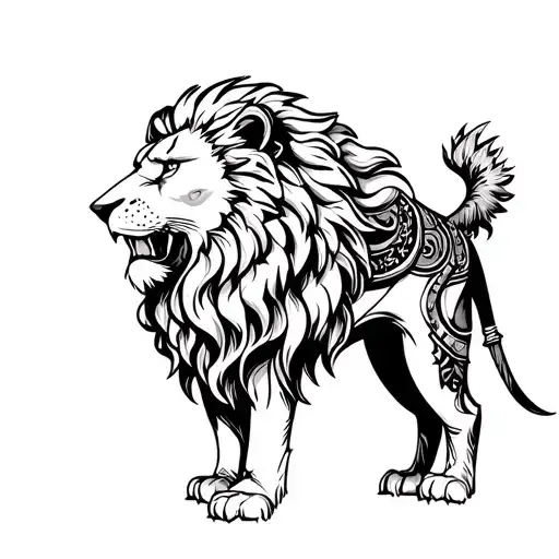 Lion Head And Warrior Standing