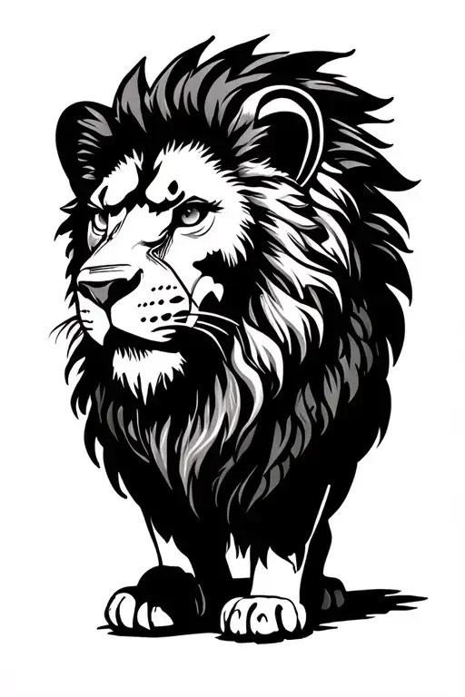 Lion Head And Warrior Standing