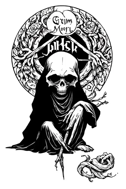 Momento Mori Words With Grim Reaper Sitting Sad