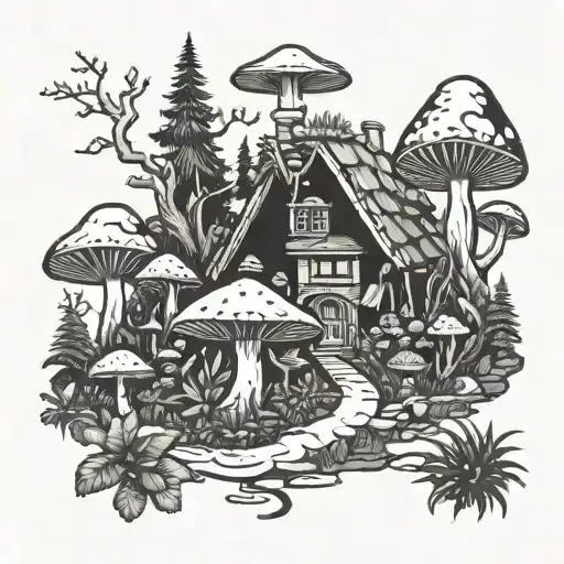 Psychedelic Mushroom Forest With A Hidden Postal Worker Delivering Mail