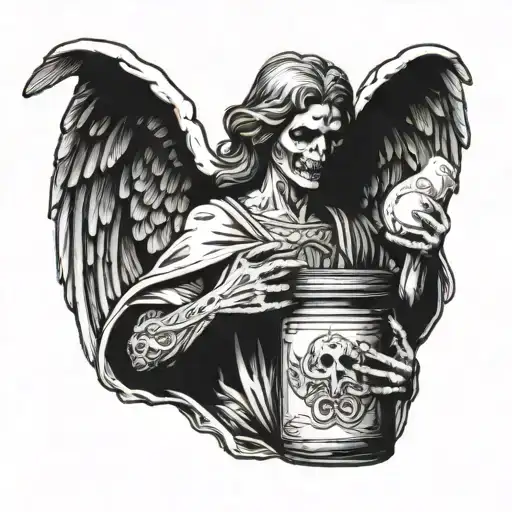 Angel Of Death Holding Pill Bottle