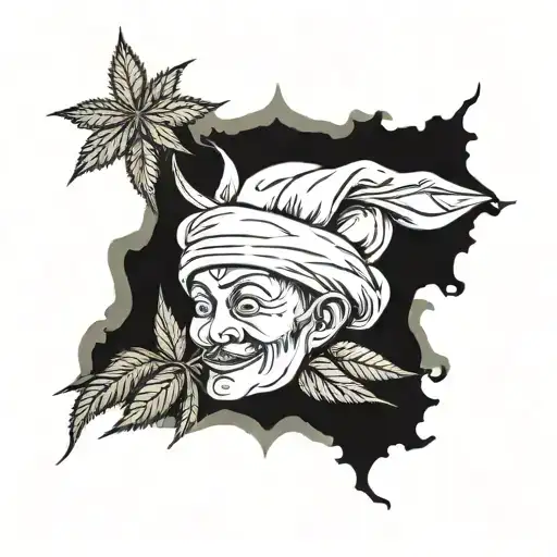 Marijuana Leaves And Chili With Chef Hat And Thai Buddism